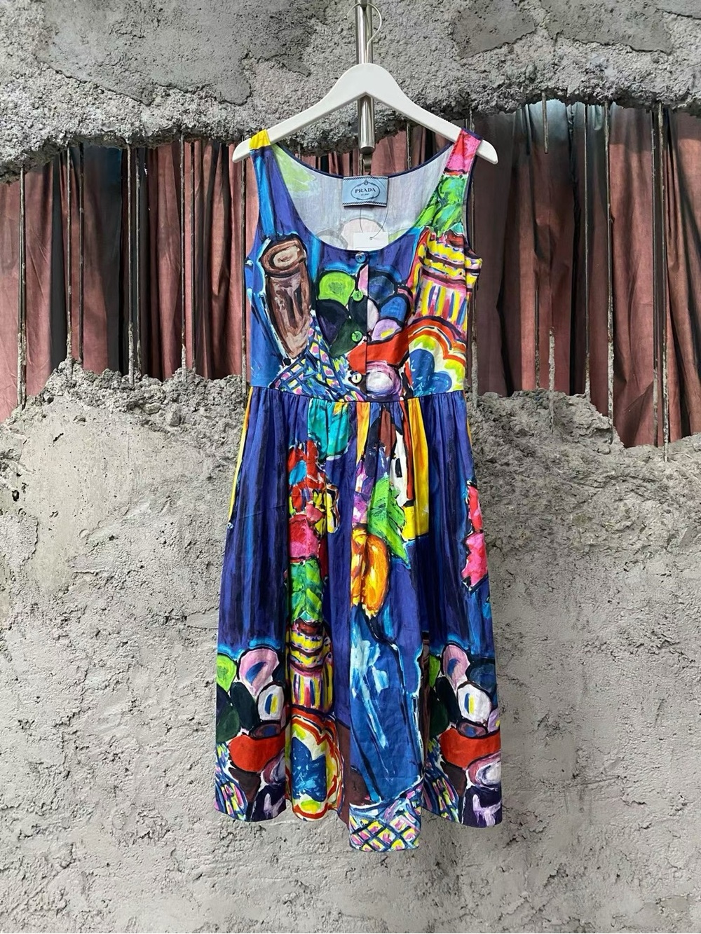 🚩steal Prada  Colorful Abstract Print Sleeveless Dress - Blue Multi